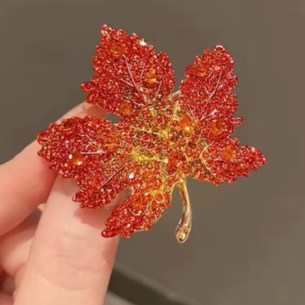 Ember Glow Maple Orange Crystal Autumn Brooch